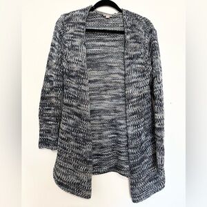 J Jill Sweater Womens small Gray Blue Marled Knit Crochet Open Cardigan Casual